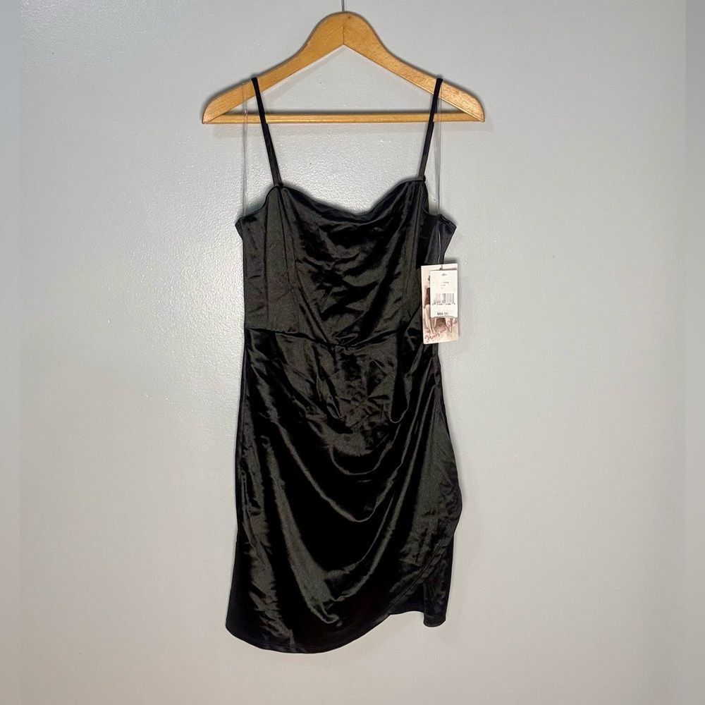 NEW Honey and Rosie Square Neck Faux Wrap Satin Mini Strap Sleeveless Dress | XL